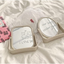 제이드미미 빈티지 마블 탁상거울 양면 회전형 마커펜 드로잉 감성, 마커펜-옐로우