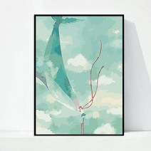 재물 화가 부산 범고래 서핑 풍경화 황금 고래 DIY 그림 그리기 로망 돌고래 명작, DX-102, 60x75cm 블랙 완성품 아우터, 컬러 팔레트+피그먼트+펜슬+스크린 스터드