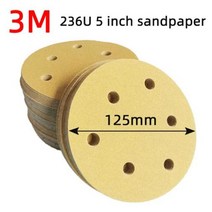 차량 세차 유지보수 100 개 3m 236u 5 인치 6 홀 사포 125mm 디스크 플로킹 라운드 공압 샌딩 머신 연마 패드 폴리싱 패드, 6 holes 180 grit+3M