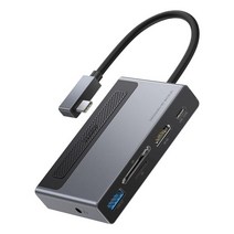 베이스어스 USB 허브 TYPE C HDMI3.0 100W PD 아이패드 프로 6in1 맥북 노트북 태블릿 어댑터 온오프 기능, 스페이스 그레이