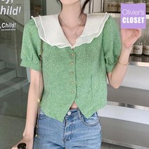 올리비에스클로젯 한정수량/패플단독 올리비에스클로젯 이중카라 트위드 반팔 블라우스_O2204BL083B
