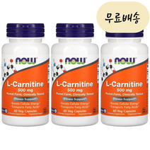 나우푸드 L카르니틴 500mg 60개입 3세트 엘카르니틴 [미국 직배송], 60정, 3개