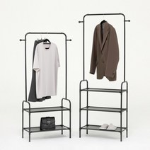 [퀄릭] 철제 2단 3단 무볼트 스탠드 선반 행거 옷걸이 수납 조립식 행거 선반 겸용 600 화이트 블랙 드레스룸 옷장 정리, 블랙 2단