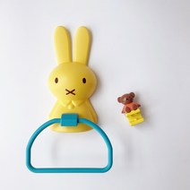 (국내배송)미피 토끼 수건걸이 행주걸이 어린이집 욕실 주방 타올 거치대 접착식 거치대, 노랑