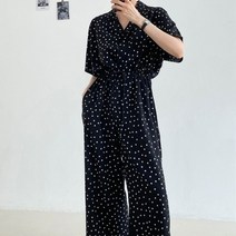 반팔 쿨링 스트링 카라넥 점프수트