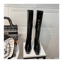 앵글부츠 킬힐 롱 어그 하비롱 어그롱 하비 통넓은 키작녀 2022 가을/겨울 켄두 같은 여성 하이힐 에나멜 롱 네모난 머리가 무릎을 넘지 않아 날씬해 보이는 기사화, 기모 속 39