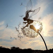 정원장식품 홈인테리어 소품 정원 장식 말뚝 요정과 민들레 춤 함께 금속 정원 마당 예술, D