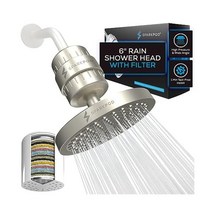 모발 건조 피부 및 두피에 적합한 스파크팟 고압 샤워 필터 헤드 워터 강화된 포뮬러 필터가 적용된 9.5인치 헤드가 염소 제거에 도움을 줍니다, 6 Inch Round, 2. Elegant Brushed Nickel 6 In