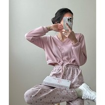 한나 파스텔 브이넥 핑크 크롭 숏 스트링 미니 가디건