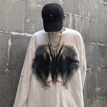 남자 티셔츠 하라주쿠 특대 남성 긴팔 고딕 블랙 스타일 레트로 얼짱 아늑한 캐주얼 streetwear 헐렁한 힙합 bf 탑스