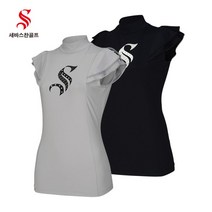 [세바스찬] [골프](국내생산) 23 S/S 여성 이중 소매 빅로고 나시 티셔츠 3213, 색상:블랙 / 사이즈:95