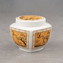 [성연티세라] 백자 금박십장생사각 단지 1.0kg 꿀단지 경옥고단지 소금단지 고추장항아리 양념단지