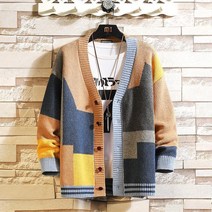 남자컬러가디건 빅사이즈 브이넥 가디건 봄 체크 패턴 오버핏 데일리룩 캐주얼 데이트 힙한 패피
