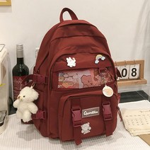 순순몰 캐주얼 학생 가방 데일리 백팩 + 키링인형 + 뱃지