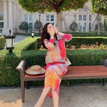 2023년 고급감 상의+스커트 세트 여성 그라데이션 무지개 원피스 Whr0828