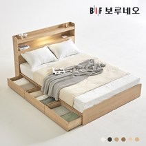 보루네오 리즈Po LED 3서랍 수납 침대 독립유로탑매트리스 세트 Q, 그레이