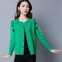 여성용 레트로 감성 플라워 버튼 니트 가디건 하늘비즈 C31 T504E190