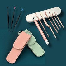 LED 귀이개 실리콘 귀후비개 가죽케이스 귀파개 귀크리너 세트 모음 저자극 유아 아기 귀지 제거 회오리 나선형 스프링 귀휘개 귀휘비개 귀지비개 귀밥파게 셋트, 가죽케이스 귀이개 6종세트 그린