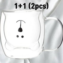 1+1 삭개오 아빠 GOM 베어 이중 유리컵 GLASS CUP 홍차 꽃차 카페 커피 투명컵 캐릭터 손잡이