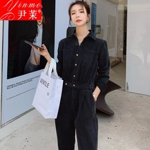 멜방 긴팔 데님 따듯한 멜빵바지 청 작업복 여성멜빵바지 연예인 점프슈트 점프수트 여자