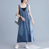 라엔 여성 민소매 빅사이즈 데님 원피스 청 원피스 M-2XL 선택가능