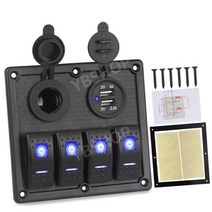 마린 스위치 패널 요트 보트 과부하 보호 자동차 LED 다기능, 4단+USB+시가잭