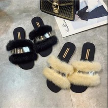 슬리퍼 플랫에 심플 일자 퍼 슬리퍼 여성