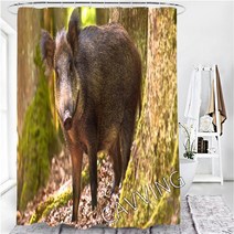 멧돼지올무 야생동물방지 트랩 야생돼지 3D 인쇄 샤워 커튼 방수 욕실 미끄럼 방지 목욕 매트 세트 화장실, 05 180x180cm Curtain-B