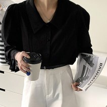 네모엔룩 여성용 소매주름 카라넥 핀턱 블라우스