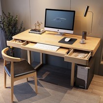책상 테이블 학생용 독서실 의자 가정용 컴퓨터 서재 원목 일체형 홈 침실 키보드 트레이, 월넛 원목 싱글 테이블, 140x60x75cm