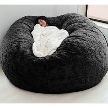부드럽고 따뜻한 7 피트 183x90cm 모피 대형 이동식 세탁 가능 빈백 침대 커버 편안한 거실 가구 레이지 소파 코트, 블랙 150cmX75cm