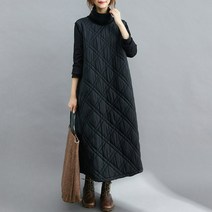 여성 겨울 하이넥 기모 누빔 패딩 롱원피스