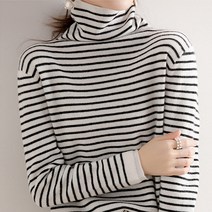 데일로엔 여성용 비스코스 스트라이프 여성 긴팔 목폴라
