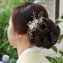 살롱드메리 수국 베이직 한복 볼륨 올림머리 가발 집게핀, 밀키브라운, 1개