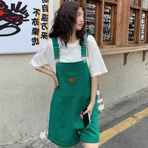 여자 초록색 멜빵 바지 임산부 점프슈트 점프수트 데님 여름