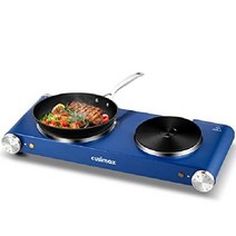 CUSIMAX 요리용 전기 핫 플레이트 더블 버너 1800W, 블루