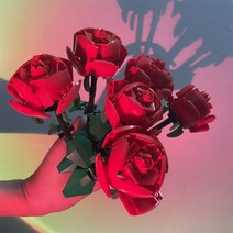 키덜트 장미 꽃 부케 로즈 호환레고 50송이 60송이 선물 꽃꽃이 블록 레드 시들지 않는 장난감 고백 장식 인테리어 DIY, 장미꽃 60송이