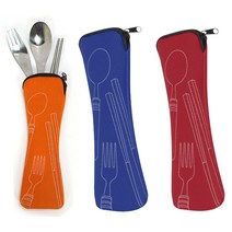 휴대용 캠핑수저세트 등산 여행 산악회 파우치포함, 오렌지