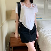 린다샵 넥스틱 어깨 트임 언발 스트링 반팔 티셔츠-cpt12286k33