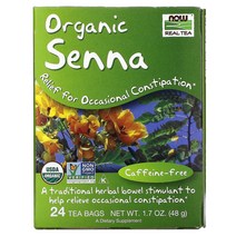 NOW Foods Real Tea 유기농 센나 카페인 무함유 티백 24개 48g(1.7oz) 3팩