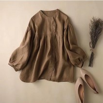 아이엠몽 여성 블라우스 셔츠 린넨 라운드넥 캐주얼 데일리 미시룩 BC206006IA