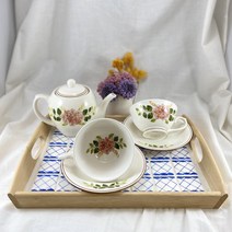 수국 도자기 핸드페인팅 홍차잔 찻잔 1인세트세트, 디자인 2번 (바깥 쪽 그림)
