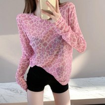 여성 빈티지 레오파드 긴팔티 루즈핏 티셔츠 얇은 SFW