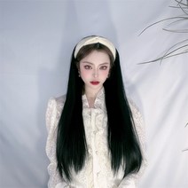 자연스러운 머리띠 가발 2022 핫아이템 WISH 대외 무역 가발 여성 일체 반쪽 머리띠 검은색 긴 생머리 한국판 왕홍 가발 공장 직매, 검정색