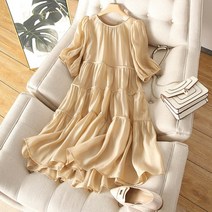 빅사이즈원피스 A라이원피스 공주스타일 여름원피스 시원한소재 여성스러운 소녀풍 베이지원피스