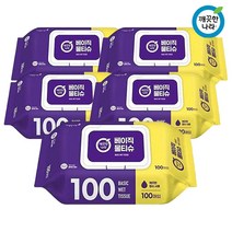 땡큐온 깨끗한나라 베이직 물티슈 플레인원단 캡 100매 x5개, 단품
