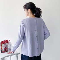 오오엘 간절기 여성 루즈핏 여리여리 뒷단추 라운드 니트 뒷포인트버튼R
