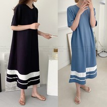 [스위트플러스] 임부복 반팔 링클프리 언더라인 에이라인 롱 원피스