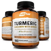 해외 NutriFlair 커큐민 강황 생강 BioPerine 180캡슐, 1개