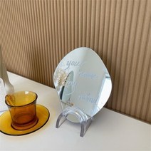 비정형 유리 탁상거울 노프레임 화장거울, 투명받침 탁상거울